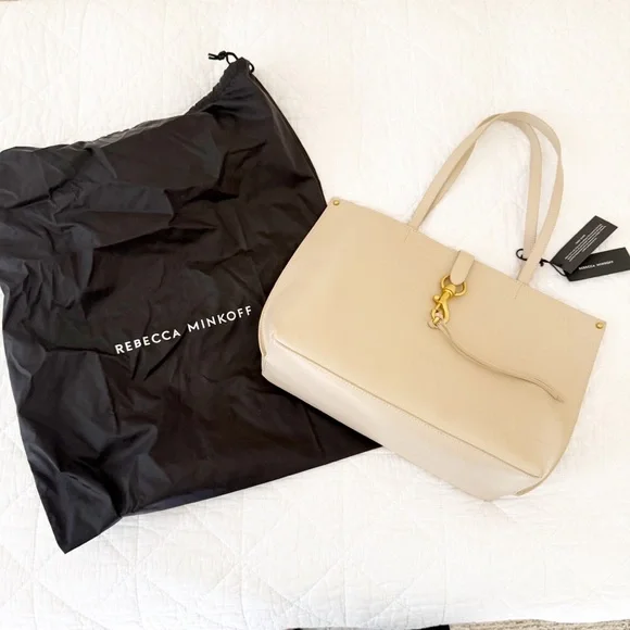 NWT Rebecca Minkoff Megan Leather Tote Stone Gold Accent NEW - Picture 8 of 11